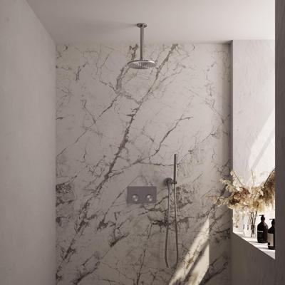 Brauer Brushed Carving Thermostatische Regendoucheset Inbouw - Hoofddouche 20 cm - Met Drukknoppen - Handdouche Staaf - Doucheslang - Wandaansluitbocht - Rvs