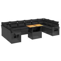 11-delige Loungeset met kussens poly rattan zwart - thumbnail