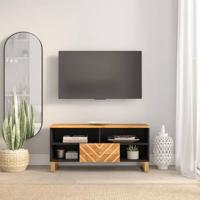 Tv-meubel 100x33,5x46 cm massief mangohout bruin en zwart - thumbnail