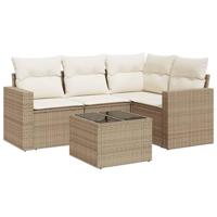 5-delige Loungeset met kussens poly rattan beige - thumbnail