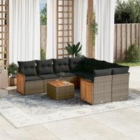 9-delige Loungeset met kussens poly rattan grijs - thumbnail
