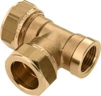 Bonfix knelkoppeling - T-stuk knel x knel x binnendraad - 15mm x 15mm x 1/2 - Messing - thumbnail