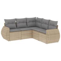 5-delige Loungeset met kussens poly rattan beige - thumbnail