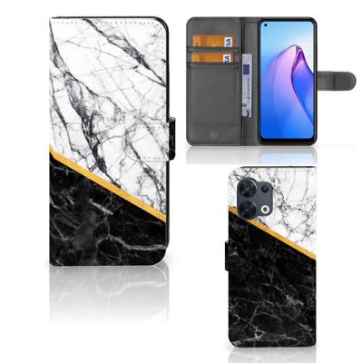 OPPO Reno8 | Bookcase | Marmer Wit Zwart - Origineel Cadeau Man OPPO Reno8 | Bookcase | Marmer Wit Zwart - Origineel Cadeau Man