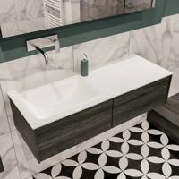Mondiaz Lush Cloud badmeubel eiken Dark brown 120 cm 2 lades solid surface enkele spoelbak links zonder kraangat - thumbnail