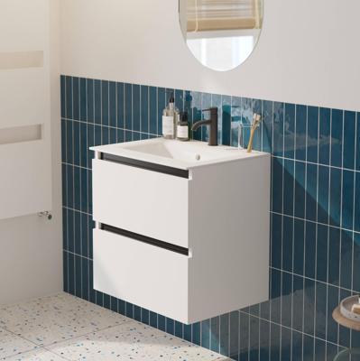 Saqu Gaia badmeubel incl. keramische wastafel 60x46x61cm mat wit - zwarte greeplijst