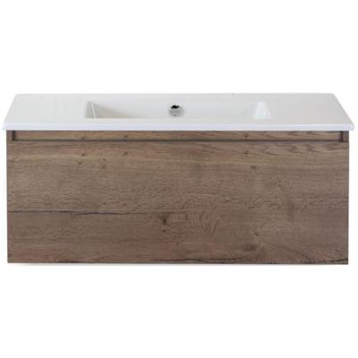 Frozen Badmeubelset 100 cm - Greeplijst in Kleur - Tabacco - Keramische Wastafel Wit Zonder Kraangat