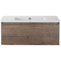 Frozen Badmeubelset 100 cm - Greeplijst in Kleur - Tabacco - Keramische Wastafel Wit Zonder Kraangat - thumbnail