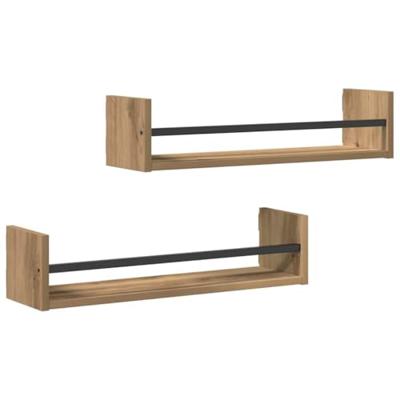 Wandplank 2 pcs artisanaal eikenkleurig 60 x 16 x 14 cm