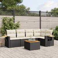 6-delige Loungeset met kussens poly rattan zwart - thumbnail