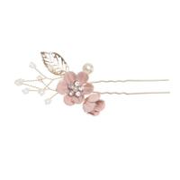 Mode bloem haar kammen hoofdtooi Prom Bridal Wedding haaraccessoires bladgoud haar juwelen haar pins (roze 2 bloem) - thumbnail