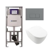 Villeroy Boch Subway 2.0 DirectFlush Toiletset - geberit reservoir - bedieningsplaat rechthoekige knoppen licht grijs - softclose - wit 0701131/SW1102375/0124060/ga26028/ - thumbnail