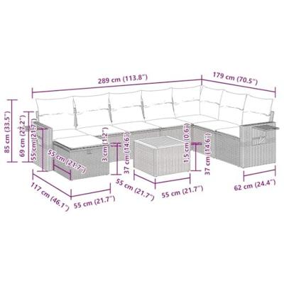 9-delige Loungeset met kussens poly rattan beige