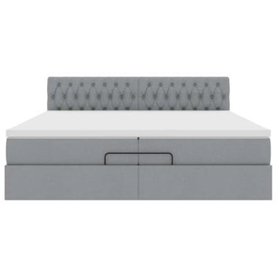 Ottoman bed met matras 200x200 cm stof lichtgrijs