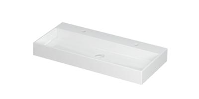 Wastafel United Porselein met 2 kraangaten incl. porseleinen click plug en verborgen overloop systeem 100 cm x 45 cm x 11 cm Glans wit 0206081