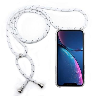 Vierhoek anti-val transparante TPU mobiele telefoon geval met Lanyard voor iPhone XR (wit grijs) Vierhoek anti-val transparante TPU mobiele telefoon geval met Lanyard voor iPhone XR (wit grijs)