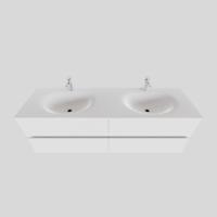 Badkamermeubel Solid Surface BWS Stockholm 200x46 cm Mat Wit Wasbak Dubbel (2 kraangaten, 4 lades) - thumbnail