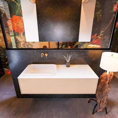 Badkamermeubelset Mondiaz Erin 120 cm met 1 Lade met RIDGE Wastafel Links Talc Zonder Kraangaten Greeploos Mat Rosee