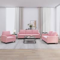 3-delige Loungeset met kussens fluweel roze - thumbnail