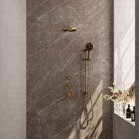 Regendoucheset Inbouw Brauer Gold Edition Thermostatisch 20 cm met Gebogen Wandarm, Glijstang en Handdouche 3-Standen Losse Stopkranen Geborsteld Goud - thumbnail