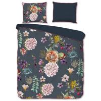 Descanso Dekbedovertrek "bloemen" - Antraciet - (155x220 cm) - Biologisch Katoen satijn - thumbnail
