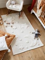 Rechthoekig tapijt met maan en sterren in reliëf Luna beige - thumbnail