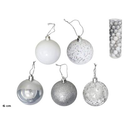 Kerstballen Set - 50 Stuks Zilveren Kerstballen - Onbreekbare Kerstballen - Kerstdecoratie Mix - Kerstboom Versiering - Kunststof Kerstballen - Zilver