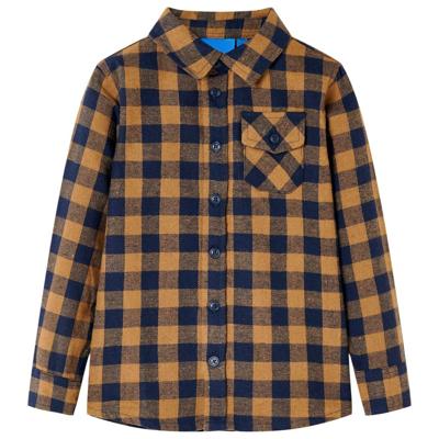 Kinderoverhemd geruit 104 cognackleurig en blauw Kinderoverhemd geruit 104 cognackleurig en blauw