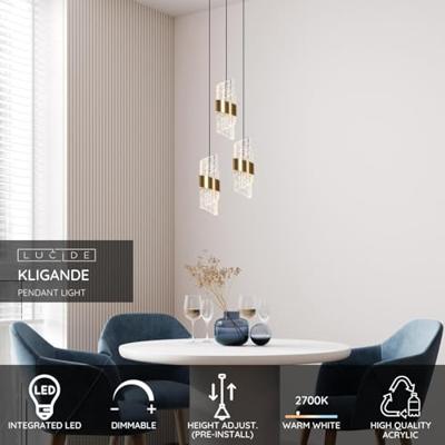 Lucide KLIGANDE - Hanglamp - Ø 25 cm - LED Dimb. - 3x8W 2700K - Mat Goud / Messing