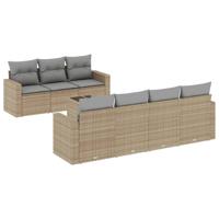 8-delige Loungeset met kussens poly rattan beige - thumbnail