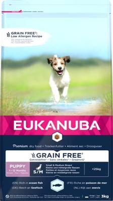 Eukanuba Puppyvoer graanvrij met vis voor kleine en middelgrote rassen - droog voer zonder granen voor junior honden, 3 kg