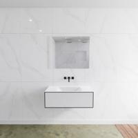 Badkamermeubelset Mondiaz LAGOM 90 cm met Gecentreerde Wastafel Solid Surface Zonder Kraangaten Mat Wit (1 lade) - thumbnail