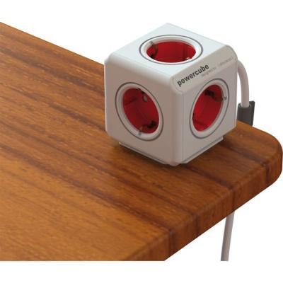 Allocacoc 1300RD/DEEXPC Stekkerdoos | PowerCube Extended | 5 sockets | Wit/Rood | 1.5 meter