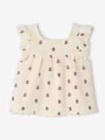 Mouwloze bedrukte blouse ecru - thumbnail