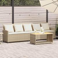Tuinbank 5-zits met kussens poly rattan beige - thumbnail