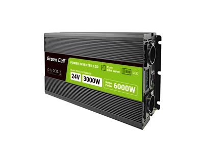 Green Cell Przetwornica napicia PowerInverter LCD 24 V 3000W/60000W Przetwornica samochodowa z wywietlaczem - czysty sinus netvoeding & inverter Auto Zwart Green Cell Przetwornica napicia PowerInverter LCD 24 V 3000W/60000W Przetwornica samochodowa z wywietlaczem - czysty sinus netvoeding & inverter Auto Zwart