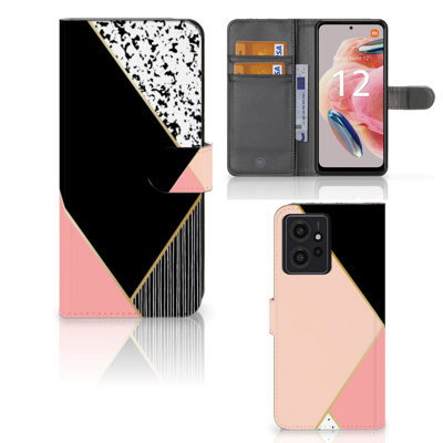 Xiaomi Redmi Note 12 4G | Book Case | Zwart Roze Vormen Xiaomi Redmi Note 12 4G | Book Case | Zwart Roze Vormen