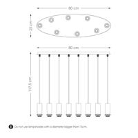 Metaal kroonluchter - Industrie hanglamp - Zwart - Met 8 pcs lampvoeten - Ontworpen voor Eetkamer en Slaapkamer - 80 x 25 x 117.5cm - set met E27 Lamphouder - voor Lampenkap met Doorsnede max 15cm - Gloeilamp Niet Inbegrepen - thumbnail