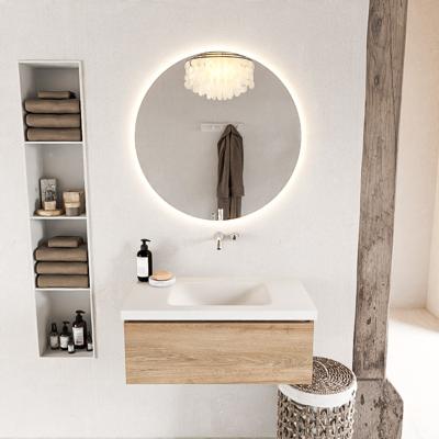 MONDIAZ BUKLA 80cm badmeubel modulair kleur Washed Oak met 1 lade. Wastafel CLOUD midden 0 kraangaten kleur Talc.