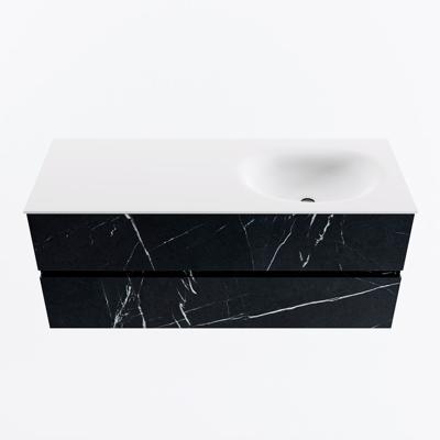 MONDIAZ VICA 120cm badmeubel onderkast Marquina 2 lades. Wastafel MOON rechts 1 kraangat, kleur Talc.