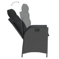 Tuinstoel verstelbaar met kussens poly rattan zwart - thumbnail