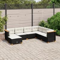 7-delige Loungeset met kussens poly rattan zwart - thumbnail