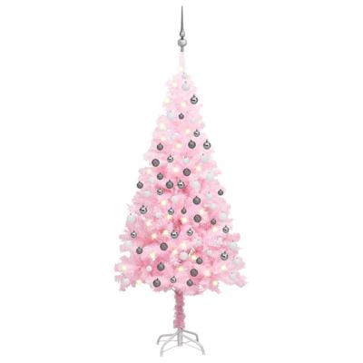 VidaXL Kunstkerstboom met verlichting en kerstballen 150 cm pvc roze