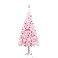 VidaXL Kunstkerstboom met verlichting en kerstballen 150 cm pvc roze - thumbnail