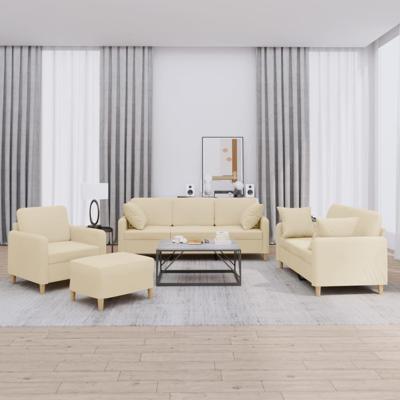 4-delige Loungeset met kussens stof crèmekleurig