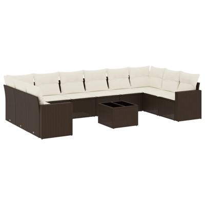 11-delige Loungeset met kussens poly rattan bruin - thumbnail