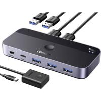 UGREEN USB Switch 2PC met 1xUSB C Poort en 3xUSB A Poorten, 2 in 4 uit USB 3.0 switcher aluminium behuizing met desktopcontroller 2 USB A auf A Kabeln - thumbnail