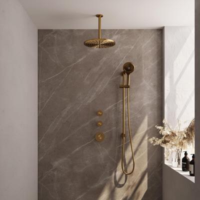 Regendoucheset Inbouw Brauer Gold Edition Thermostatisch 30 cm met Plafondarm, Glijstang en Handdouche 3-Standen Losse Stopkranen Geborsteld Goud Regendoucheset Inbouw Brauer Gold Edition Thermostatisch 30 cm met Plafondarm, Glijstang en Handdouche 3-Standen Losse Stopkranen Geborsteld Goud