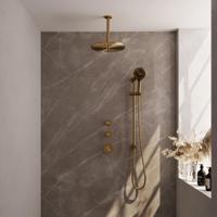 Regendoucheset Inbouw Brauer Gold Edition Thermostatisch 30 cm met Plafondarm, Glijstang en Handdouche 3-Standen Losse Stopkranen Geborsteld Goud - thumbnail