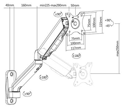 Deltaco ARM-0360 32 Single Monitor Arm met Muurbevestiging